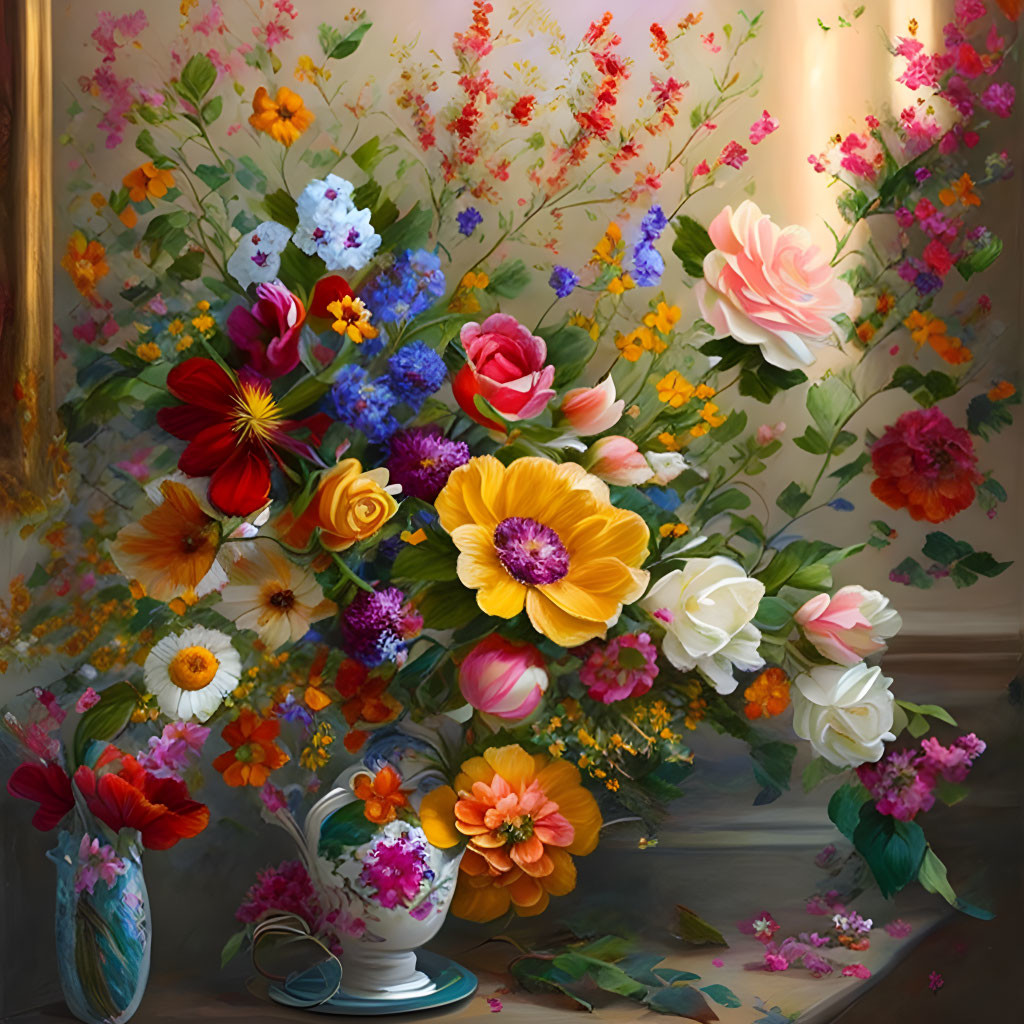 Colorful Flower Painting with Soft Lighting Textures