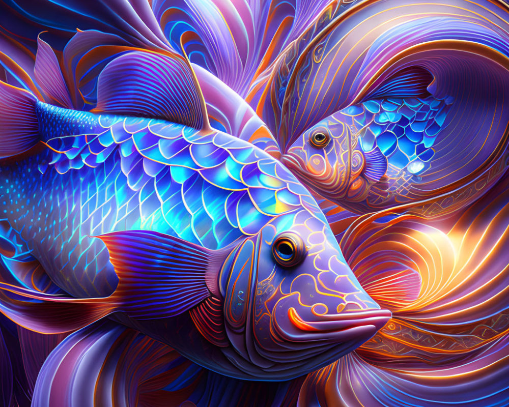 Colorful Digital Art: Stylized Fish with Abstract Patterns