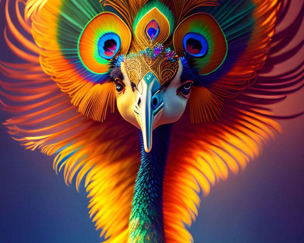 Colorful Peacock Illustration with Vibrant Feathers