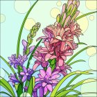 Colorful Illustrated Flower Bouquet on Sky Background