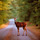 Majestic deer in autumn forest with orange and yellow leaves