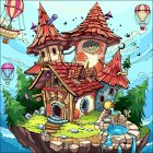 Whimsical castle illustration with ornate roofs and stylized nature scenery