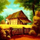 Colorful Cartoon Illustration of Quaint House Surrounded by Nature