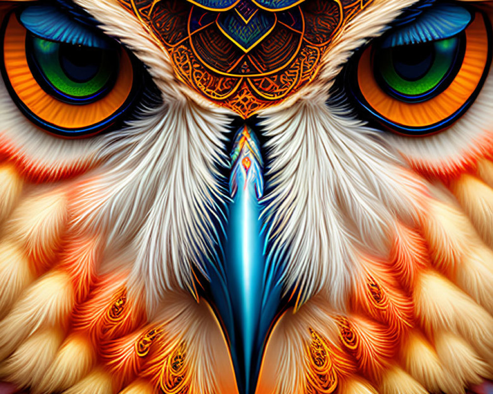 Colorful Owl Art with Intricate Patterns and Expressive Eyes