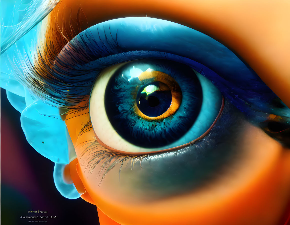 Detailed Close-Up of Vibrant Blue and Orange Human Eye