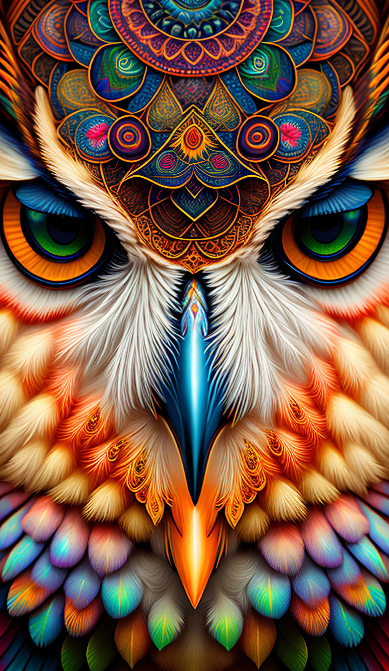 Colorful Owl Art with Intricate Patterns and Expressive Eyes