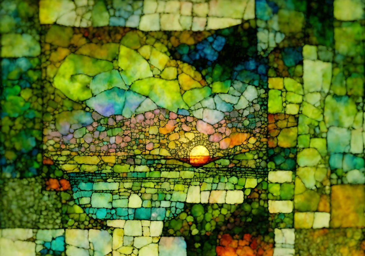 Vivid Sunset Mosaic Over Tranquil Water