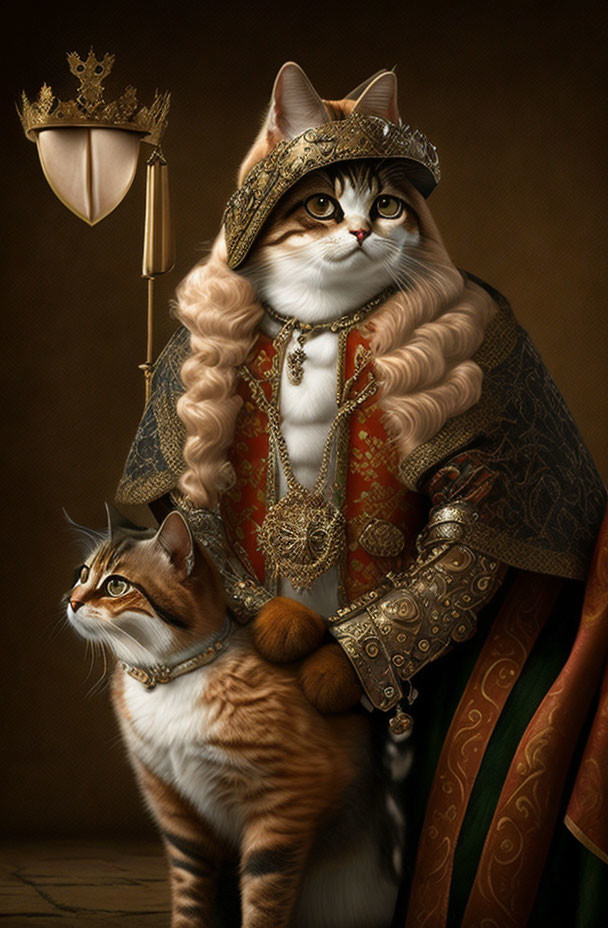 Digital Artwork: Two Cats in Noble Attire