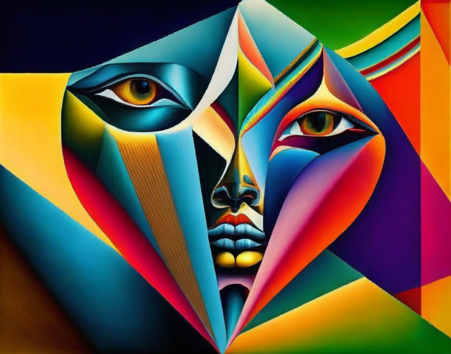 Colorful Abstract Artwork: Geometric Shapes Forming Human Facial Features