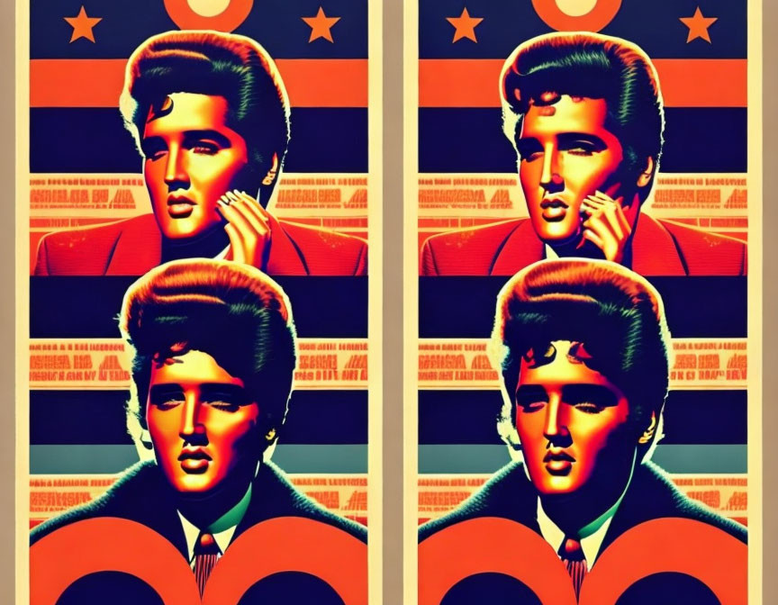 Pop Art Style Image: Male Figure with Retro Hairstyle in Four Color Variations