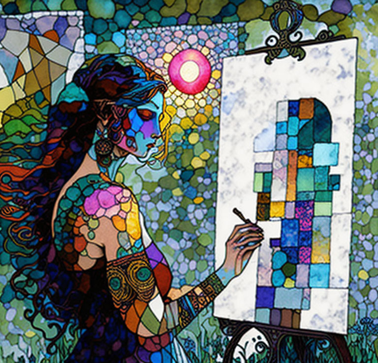 Colorful Mosaic Painter in Stained Glass World