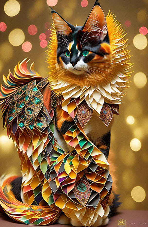 Vibrant Artistic Cat Depiction with Intricate Patterns