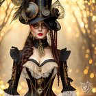 Elaborate Steampunk Attire with Mechanical Accessories