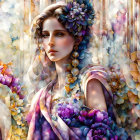 Colorful digital artwork of woman with striking features in floral and geometric patterns