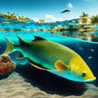 Colorful Fish and Tropical Island in Underwater Scene