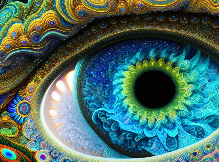 Colorful fractal art of an eye with cosmic patterns