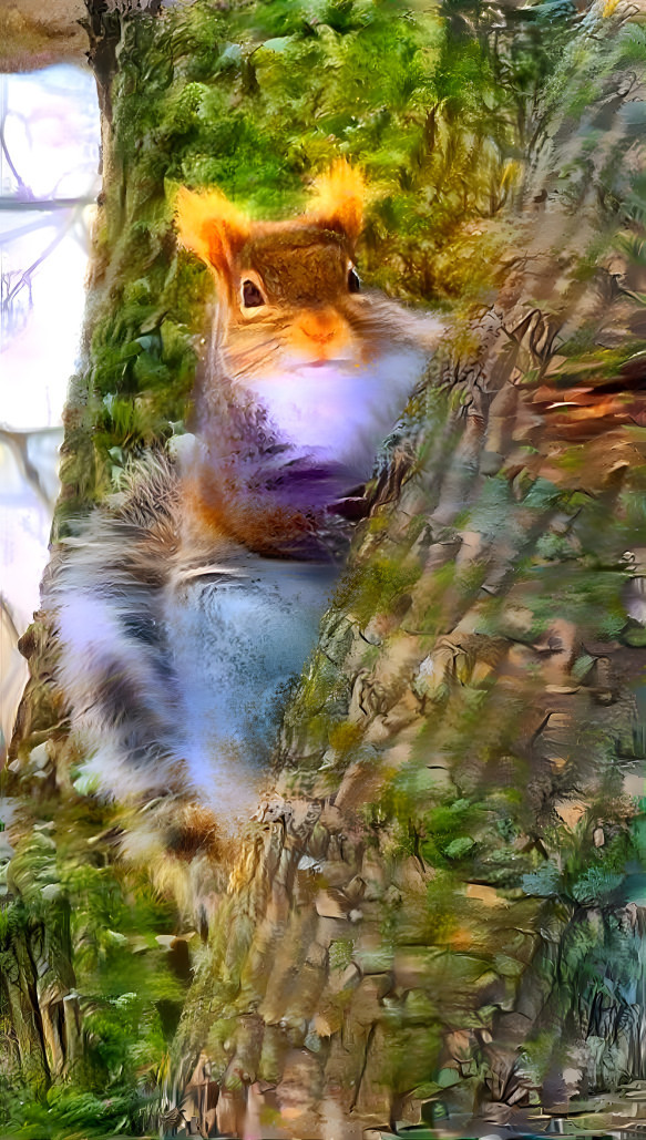 A Squirrel hanging on a Tree