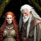 Elderly Fantasy Characters in Elaborate Costumes in Wooded Setting