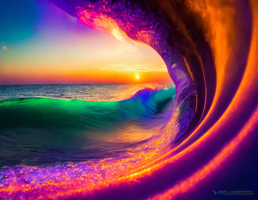 Vibrant sunset wave with purple and orange hues