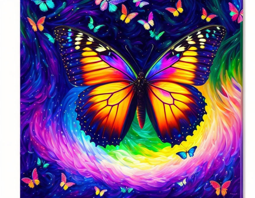 Colorful Butterfly Painting with Vivid Swirling Background