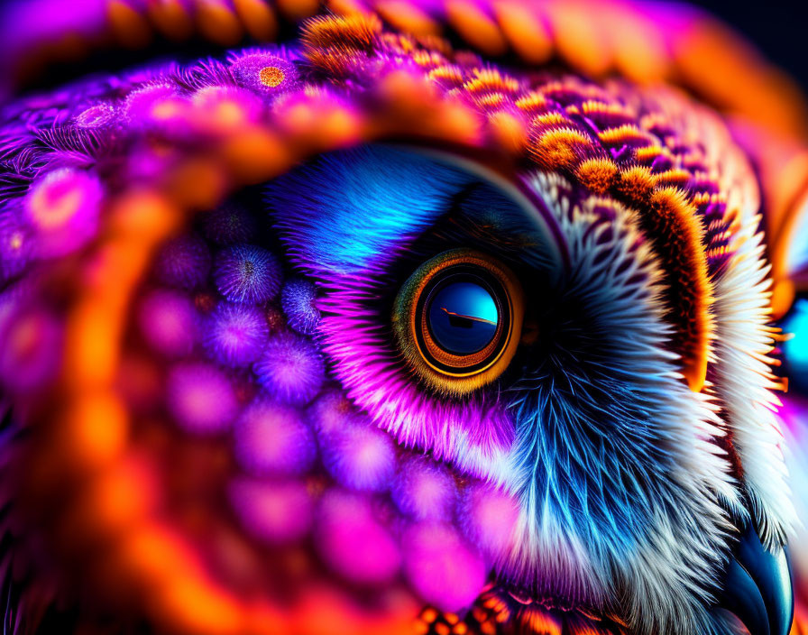 Vibrant Owl Face Close-Up with Colorful Feathers