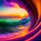 Vibrant sunset wave with purple and orange hues