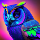 Colorful Owl Artwork with Abstract Background in Blue, Purple, and Orange