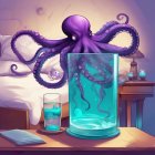 Colorful Purple Octopus in Glass Tank Beside Bed