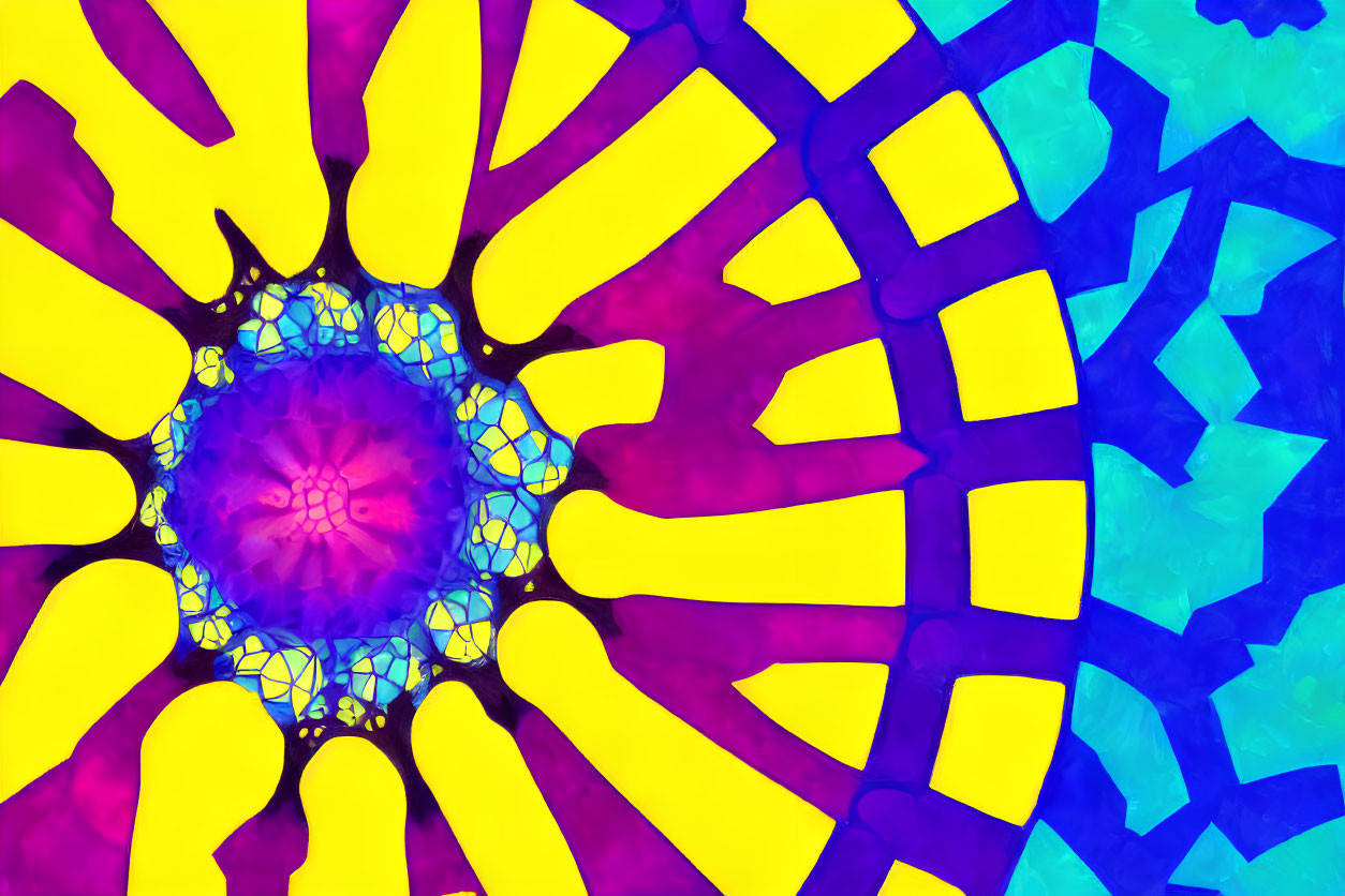 Colorful Kaleidoscope Pattern with Yellow, Blue, and Purple Shapes