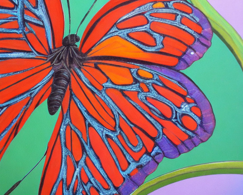 Colorful Butterfly Painting on Purple and Green Background