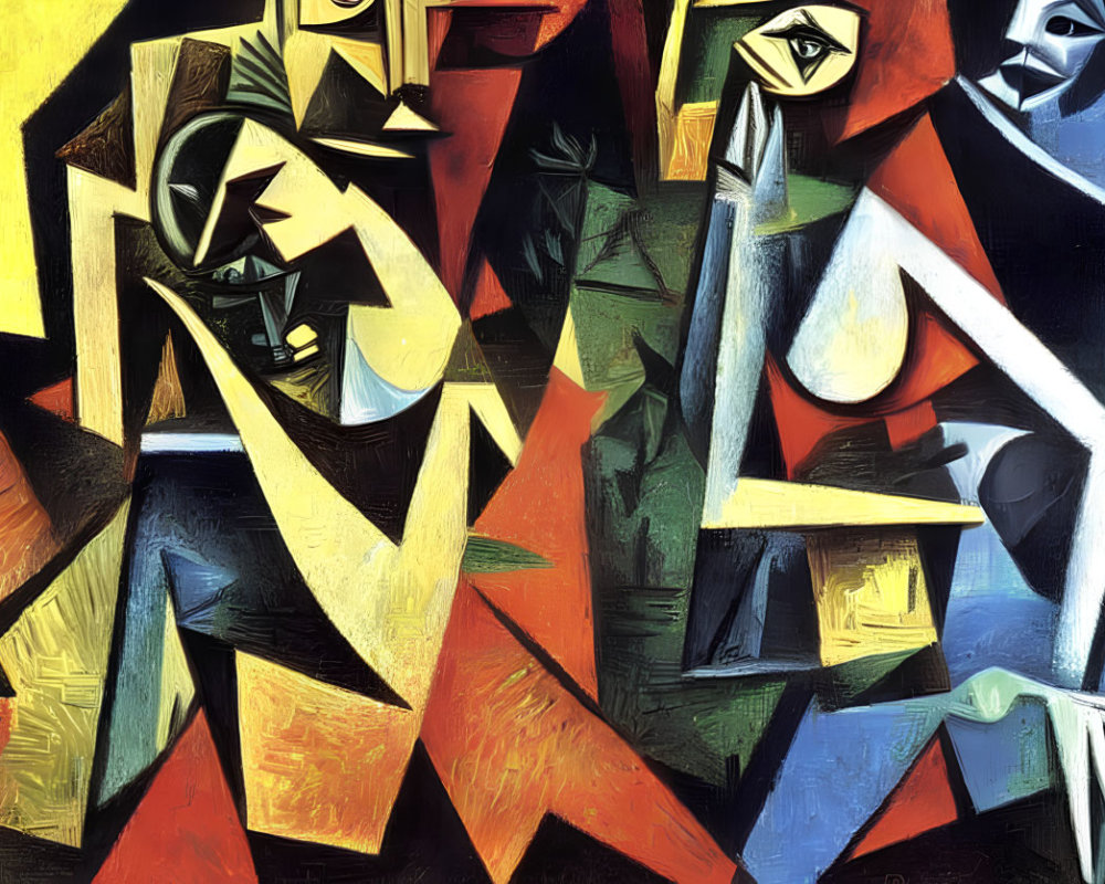 Colorful Cubist Artwork Featuring Fragmented Human Figures