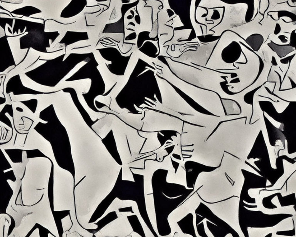 Monochromatic Abstract Art: Stylized Human Figures in Dynamic Poses