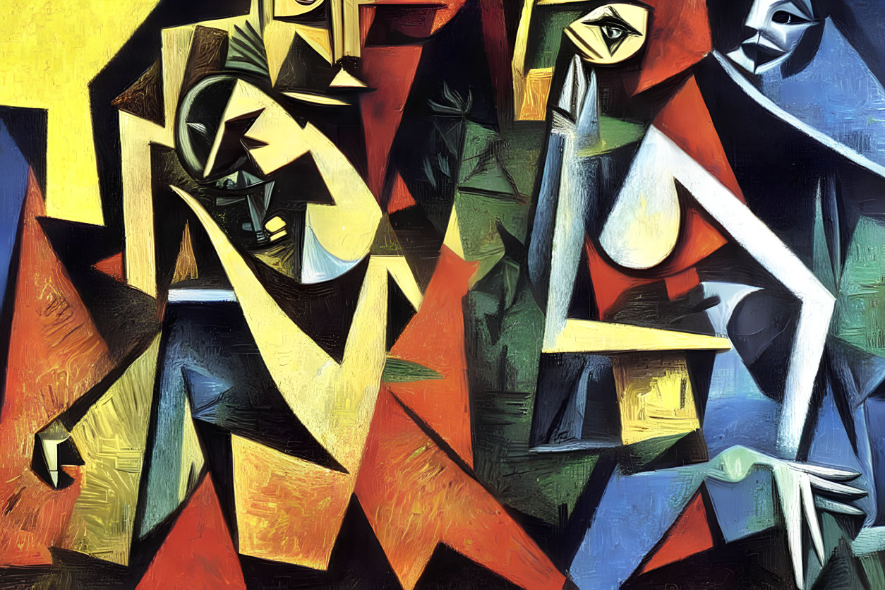 Colorful Cubist Artwork Featuring Fragmented Human Figures