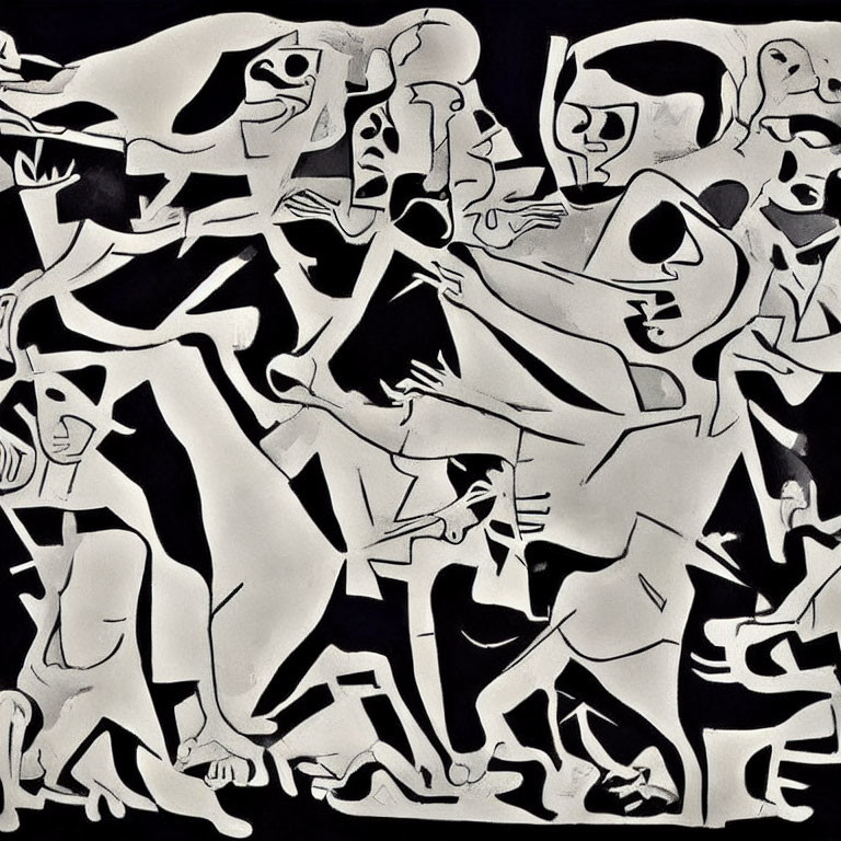 Monochromatic Abstract Art: Stylized Human Figures in Dynamic Poses