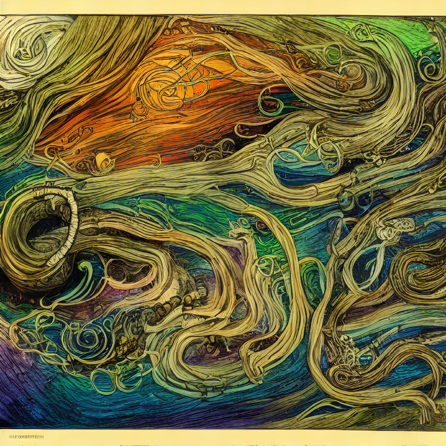 Colorful abstract artwork with dynamic waves and textures.