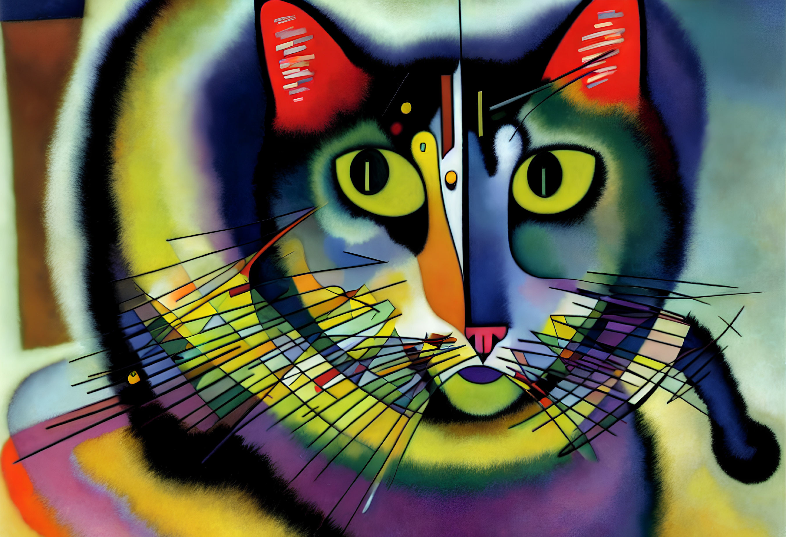 Colorful Abstract Cat Painting with Geometric Shapes