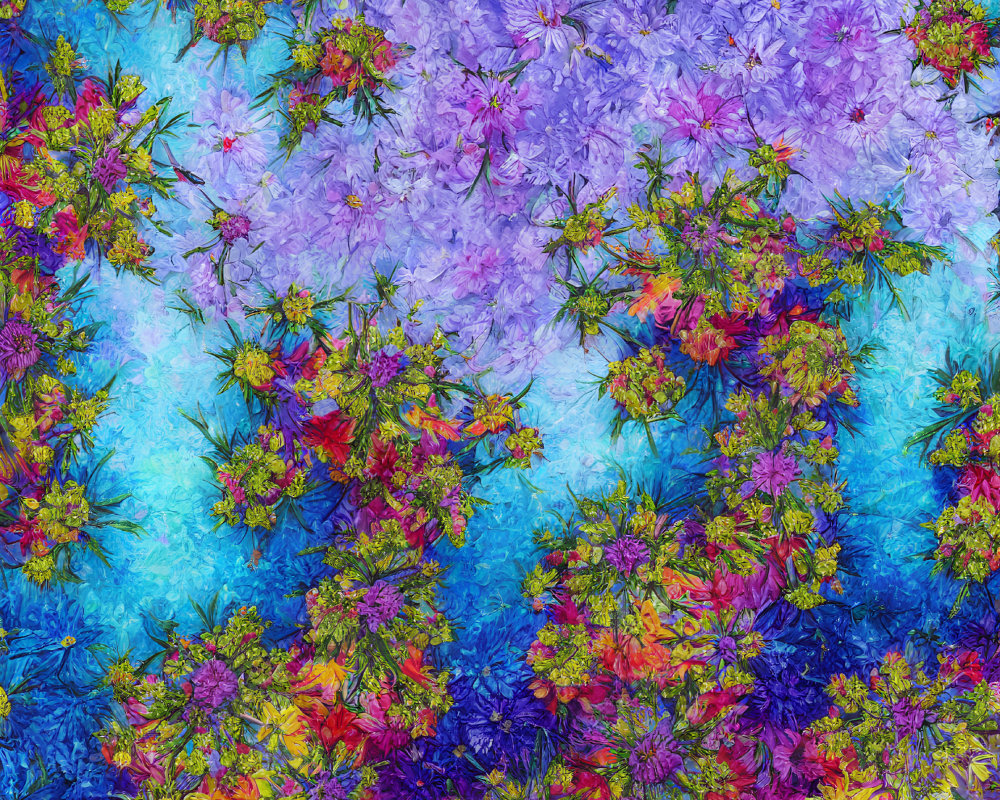 Colorful Floral Pattern on Textured Blue Background