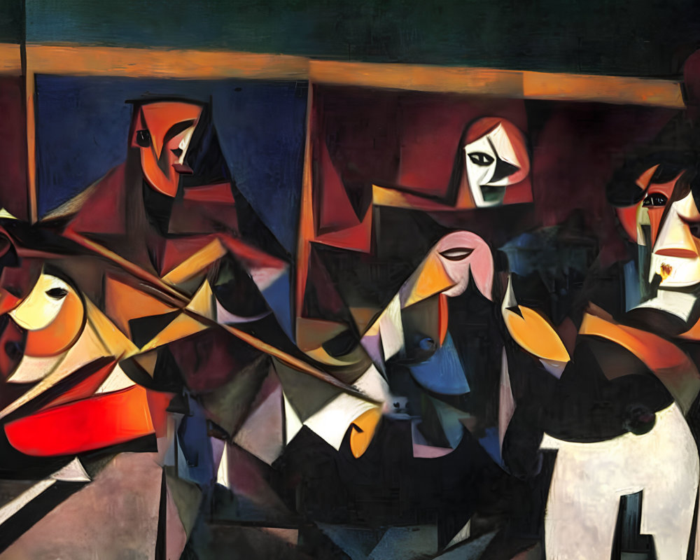 Cubist Painting of Figures in Geometric Shapes