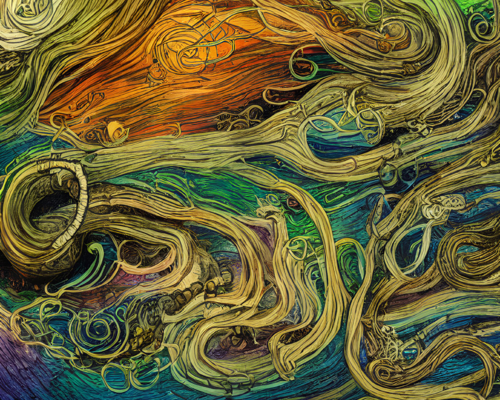 Colorful abstract artwork with dynamic waves and textures.