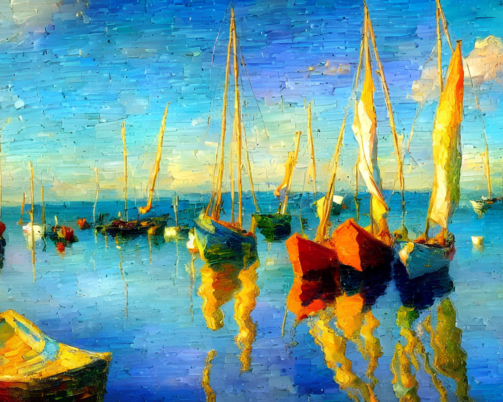 Vibrant Sailboat Sunset Painting with Colorful Impressionistic Style