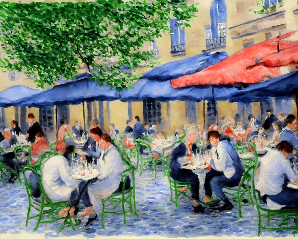 Vibrant Impressionist Painting of Outdoor Café Scene