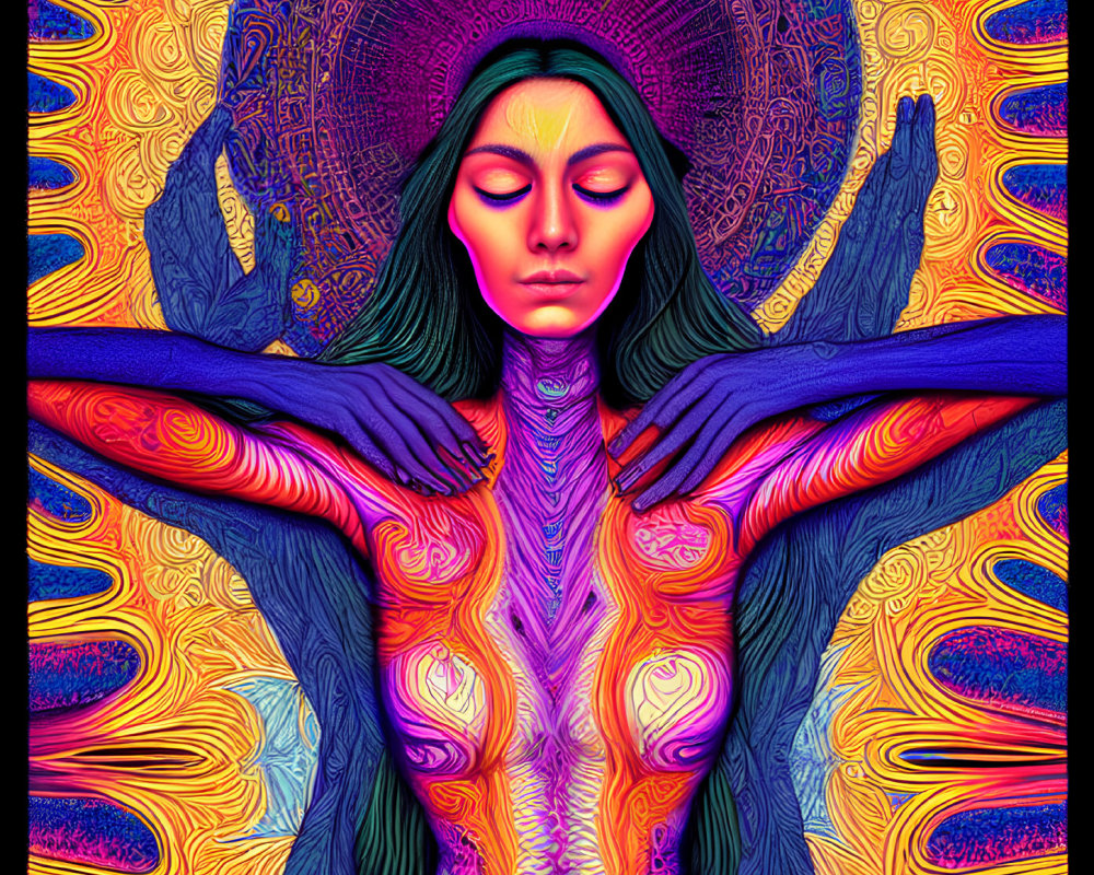 Colorful Psychedelic Artwork of Person with Closed Eyes