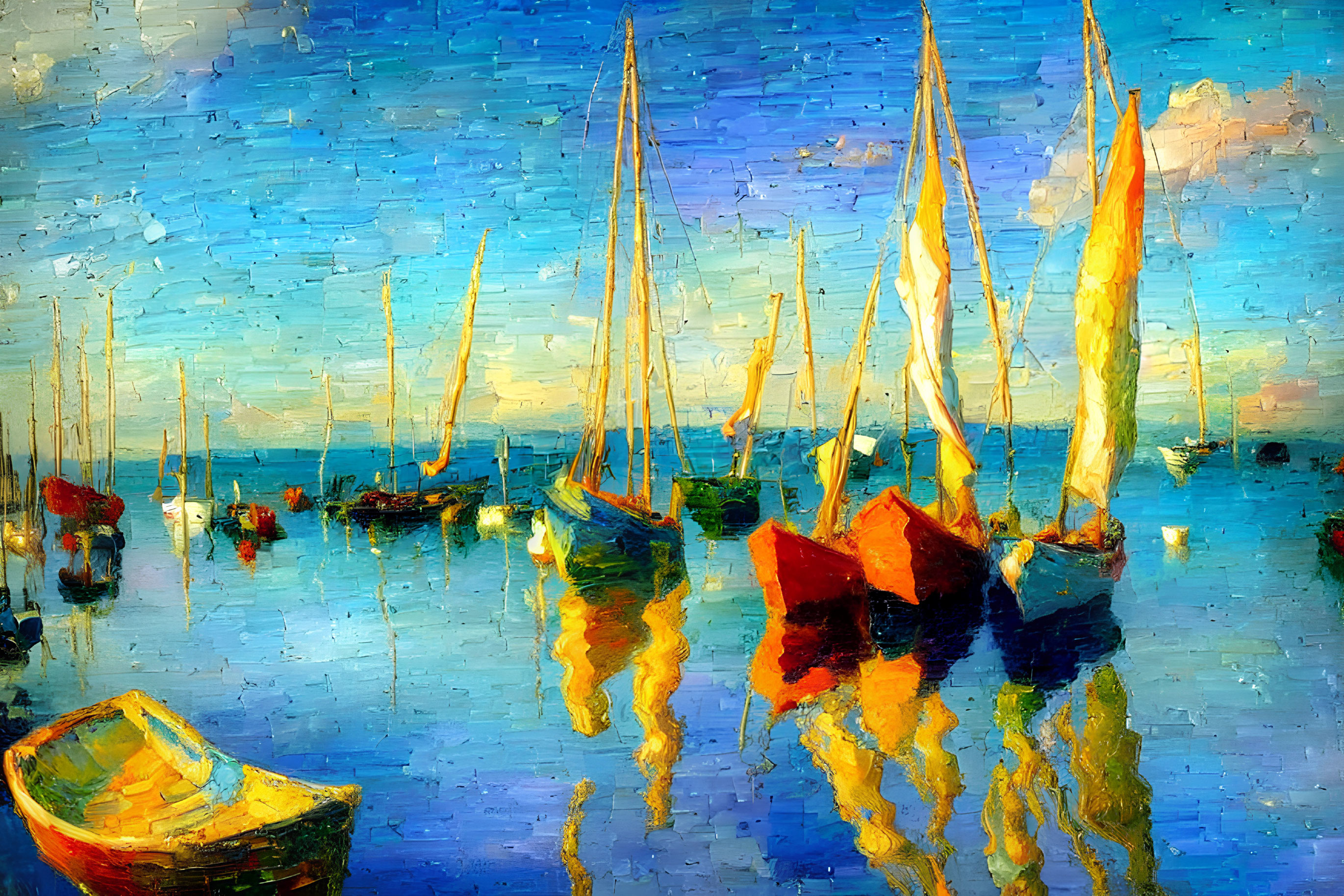 Vibrant Sailboat Sunset Painting with Colorful Impressionistic Style