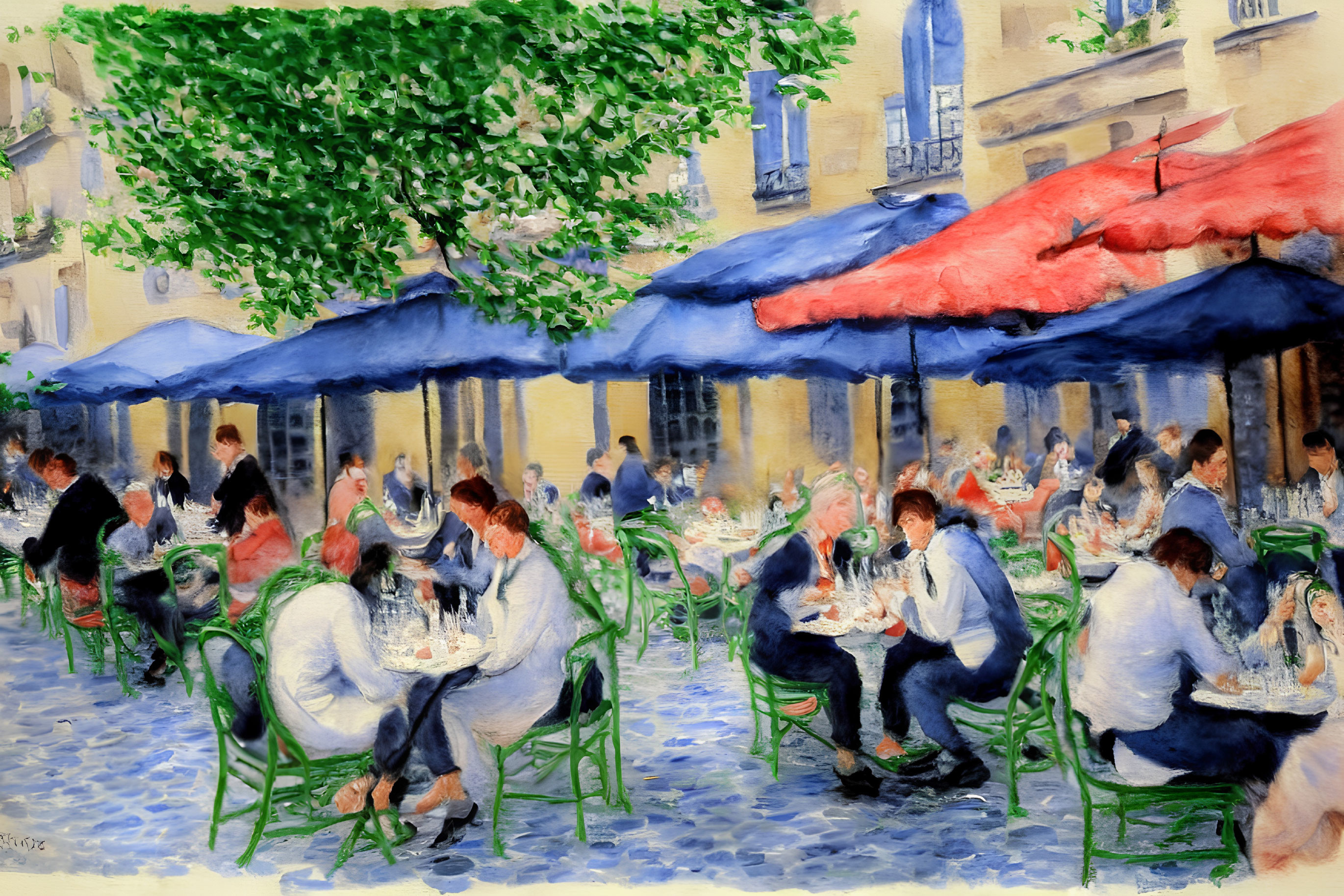 Vibrant Impressionist Painting of Outdoor Café Scene