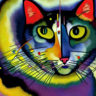 Colorful Abstract Cat Painting with Geometric Shapes