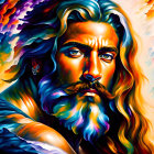 Colorful Portrait of Bearded Man with Intense Eyes and Bold Strokes