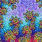 Colorful Abstract Painting with Flower Clusters on Textured Background