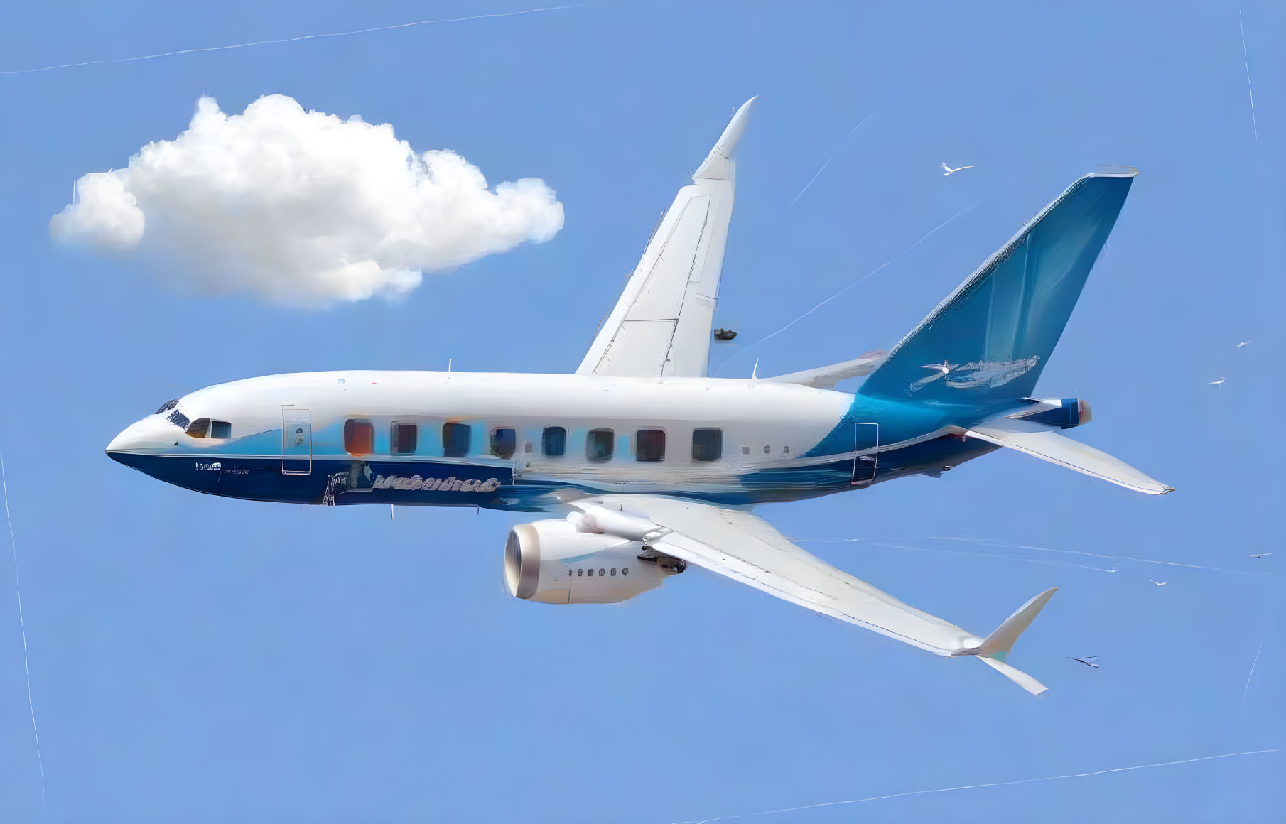 Blue and White Commercial Airplane Flying in Clear Blue Sky