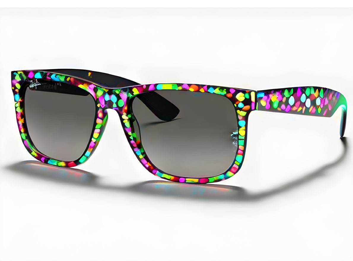 Vibrant Patterned Sunglasses with Large Frames and Dark Lenses