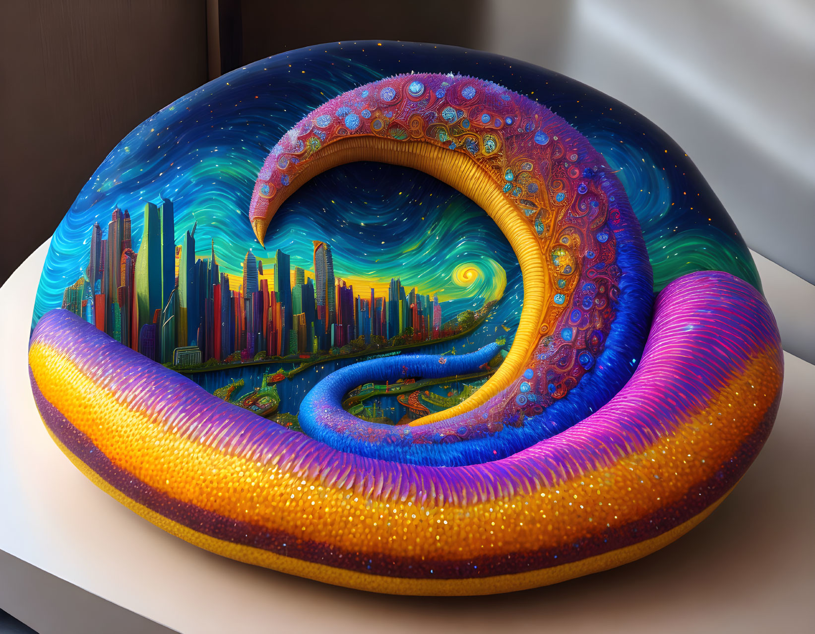 Colorful Tentacle Envelops Futuristic Cityscape